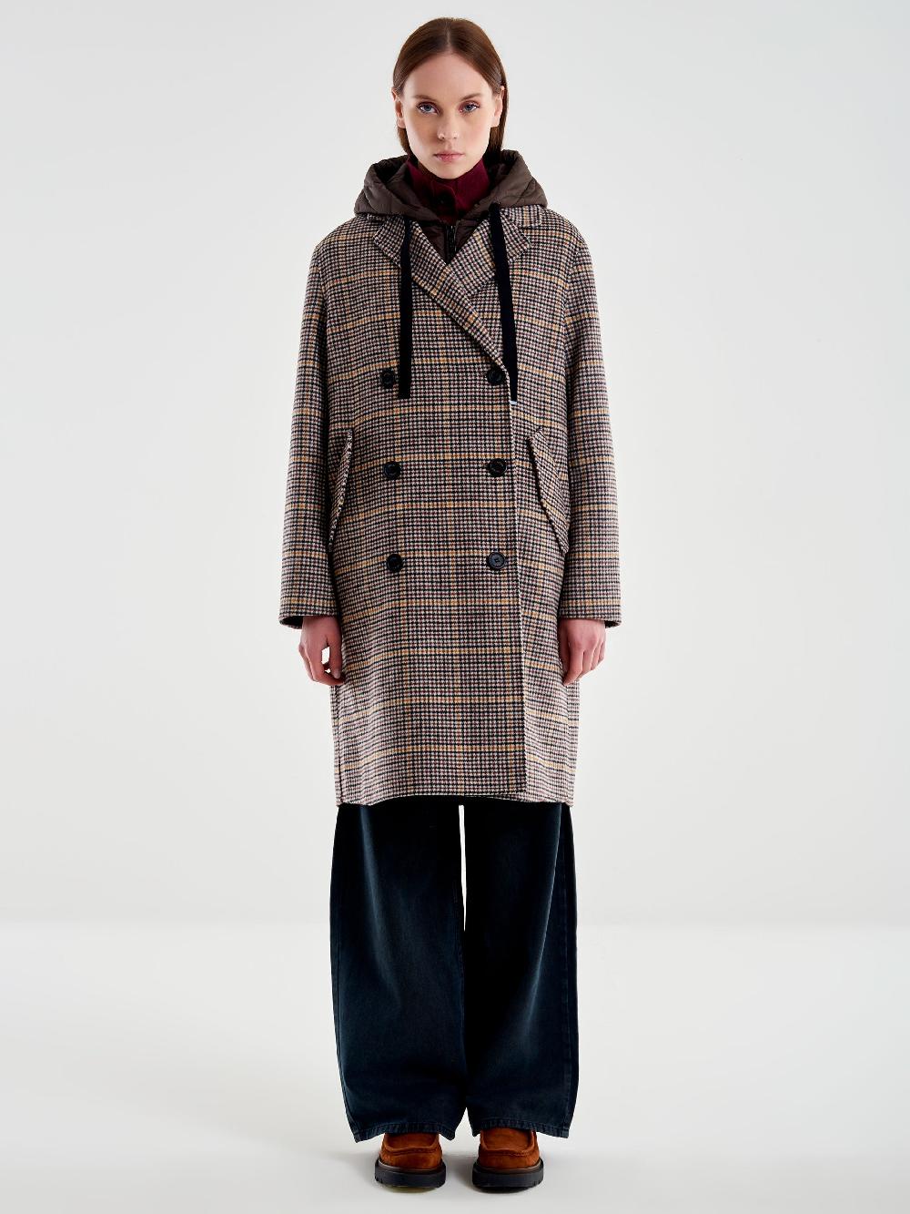 Vicolo Cappotto Check con Gilet Imbottito Beige Vendita Economica