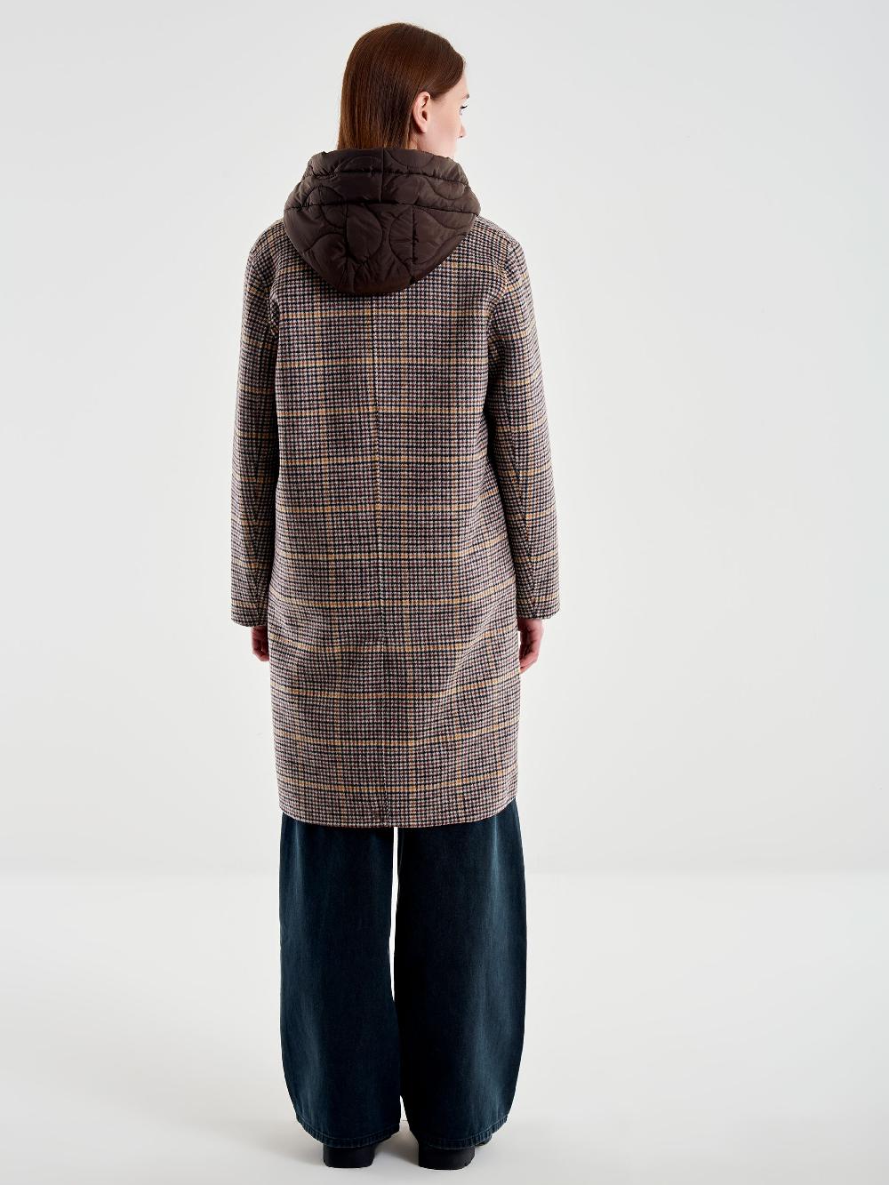 Vicolo Cappotto Check con Gilet Imbottito Beige Vendita Economica