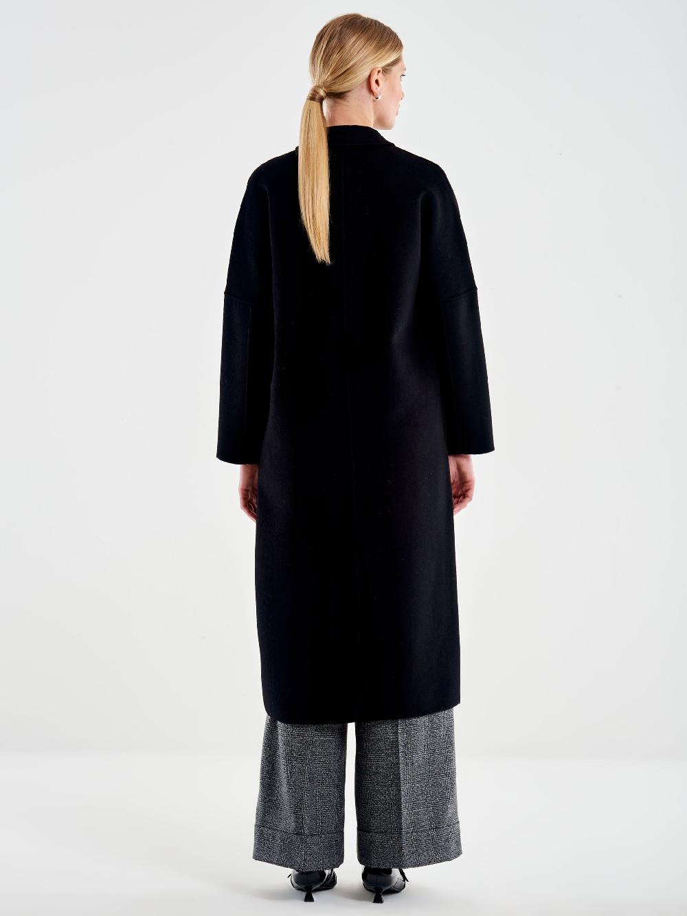 Vicolo Cappotto Doppiopetto Basic Lungo Nero Vendite Flash