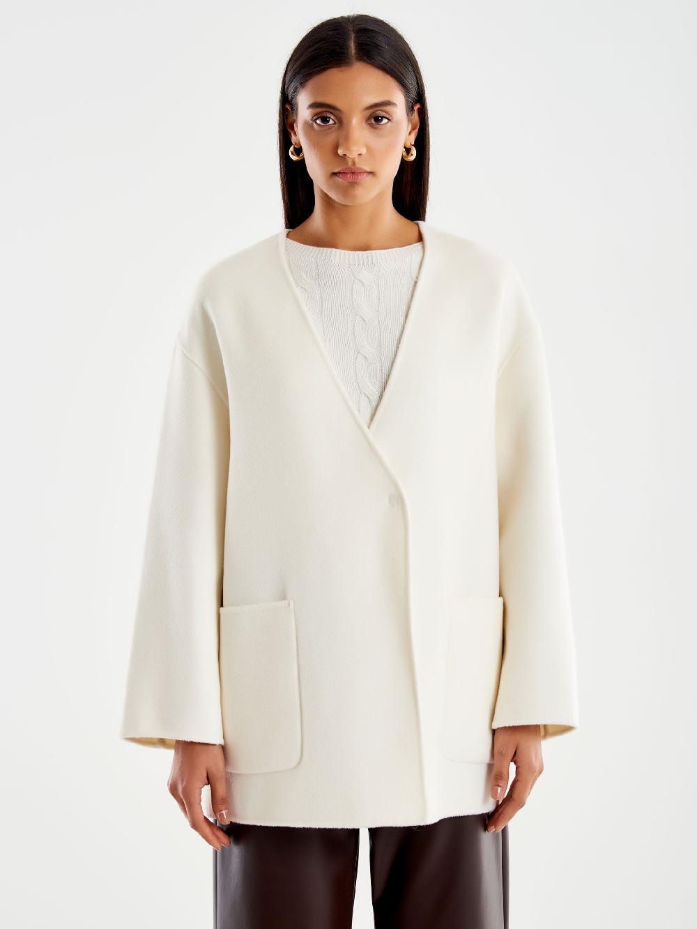 Vicolo Cappotto Corto Scollo a V Bianco Nuova