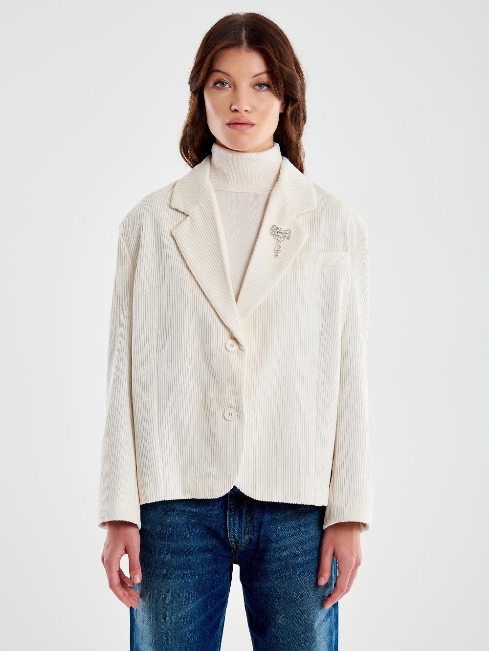 Vicolo Giacca Oversized Cropped Velluto Bianco In Linea