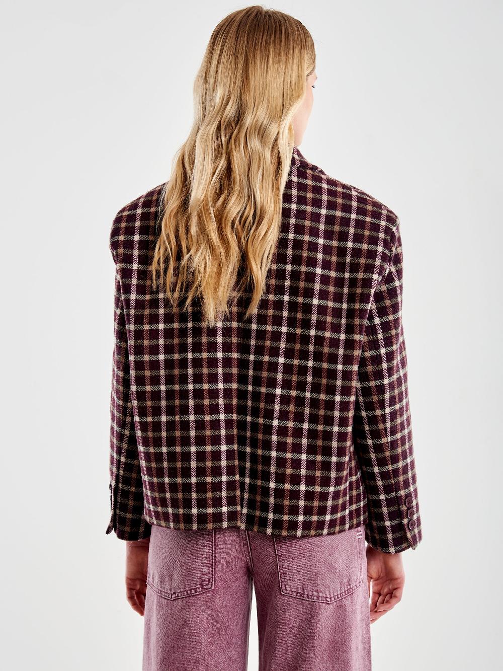 Vicolo Giacca Oversized Cropped a Quadri Bordeaux Vendita