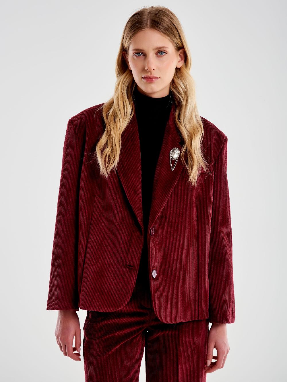 Vicolo Giacca Oversized Cropped in Velluto Bordeaux Spedizione Gratuita