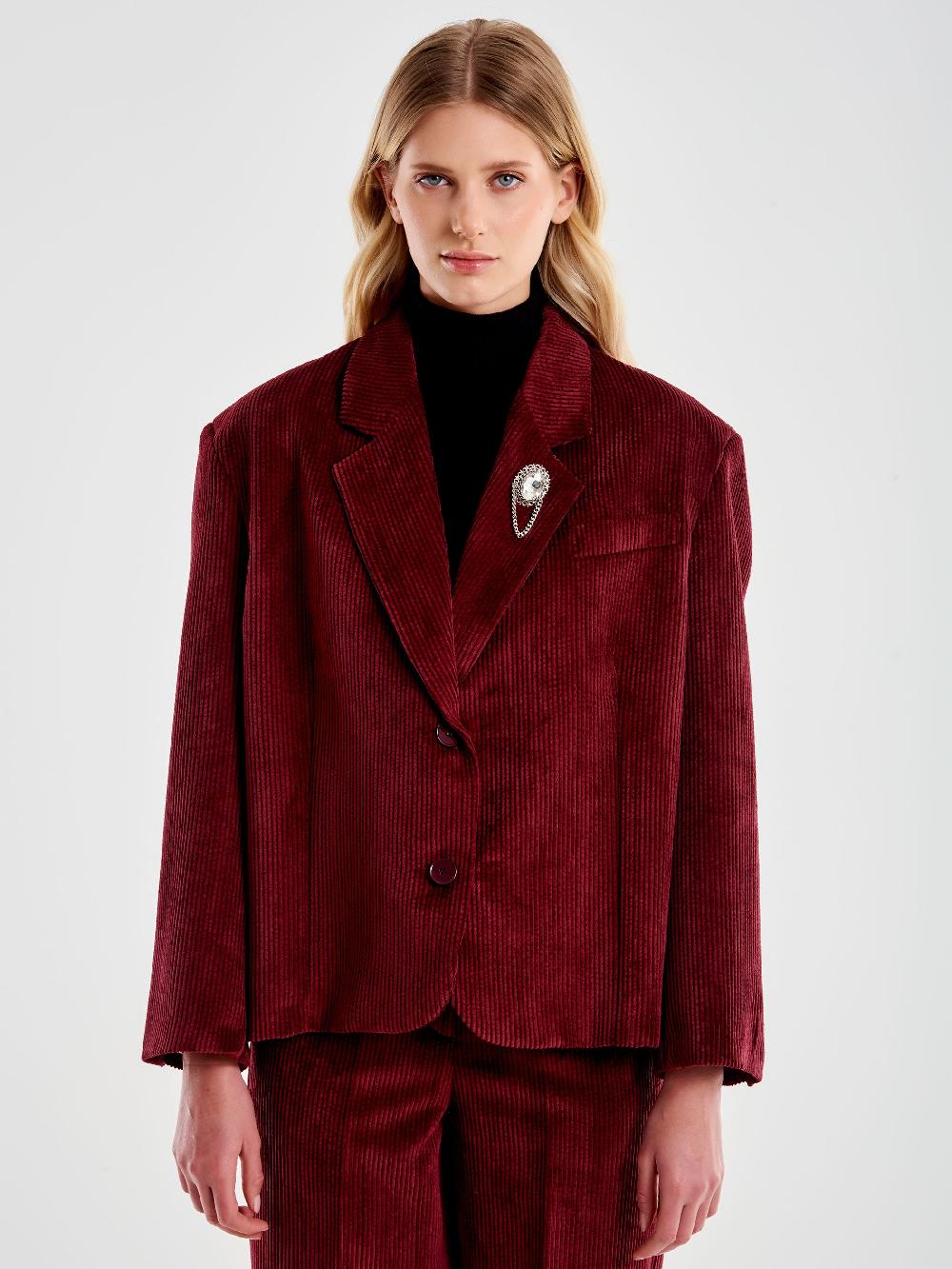Vicolo Giacca Oversized Cropped in Velluto Bordeaux Spedizione Gratuita