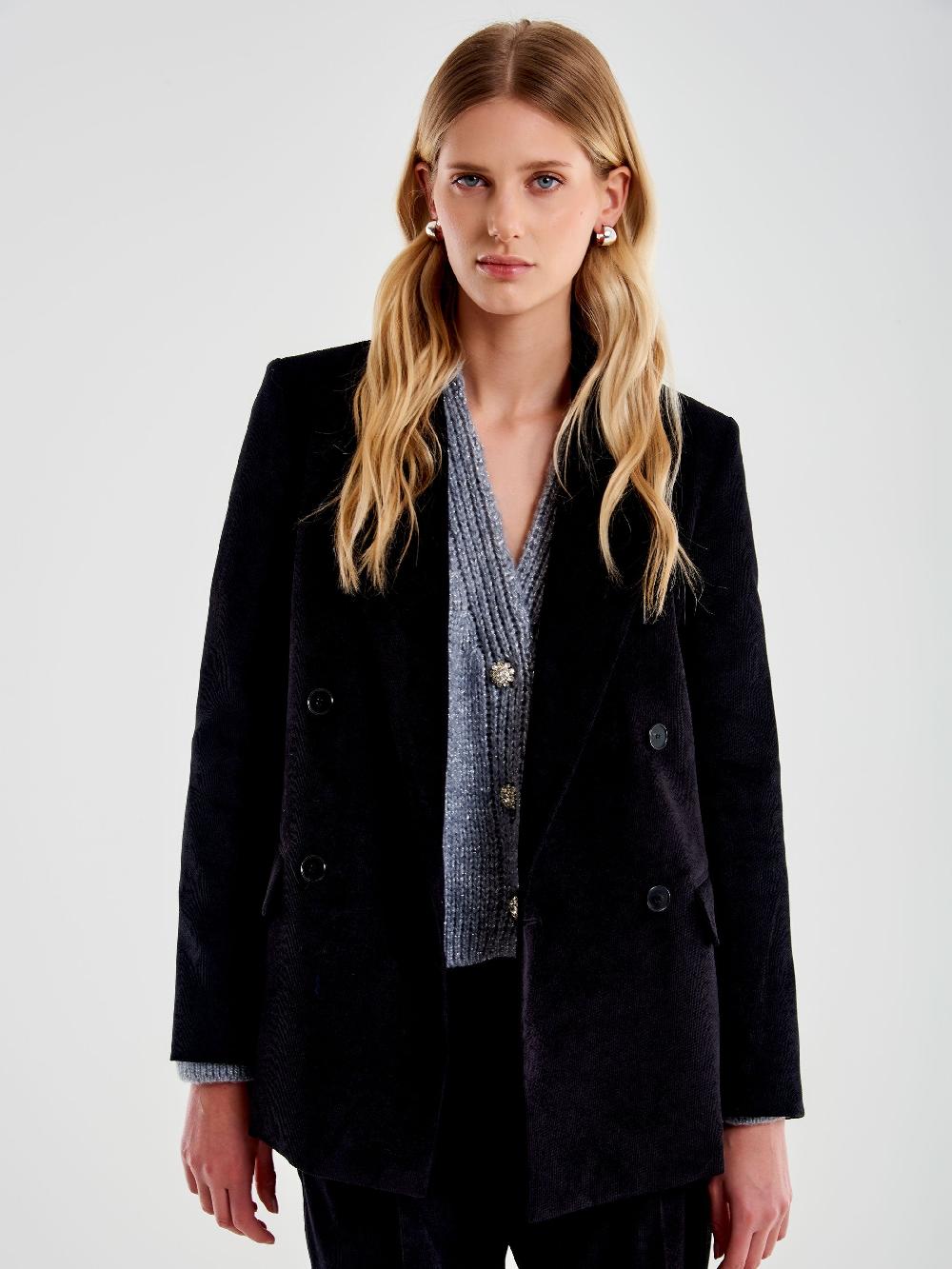 Vicolo Blazer in Velluto Doppiopetto Nero Soddisfazione Garantita