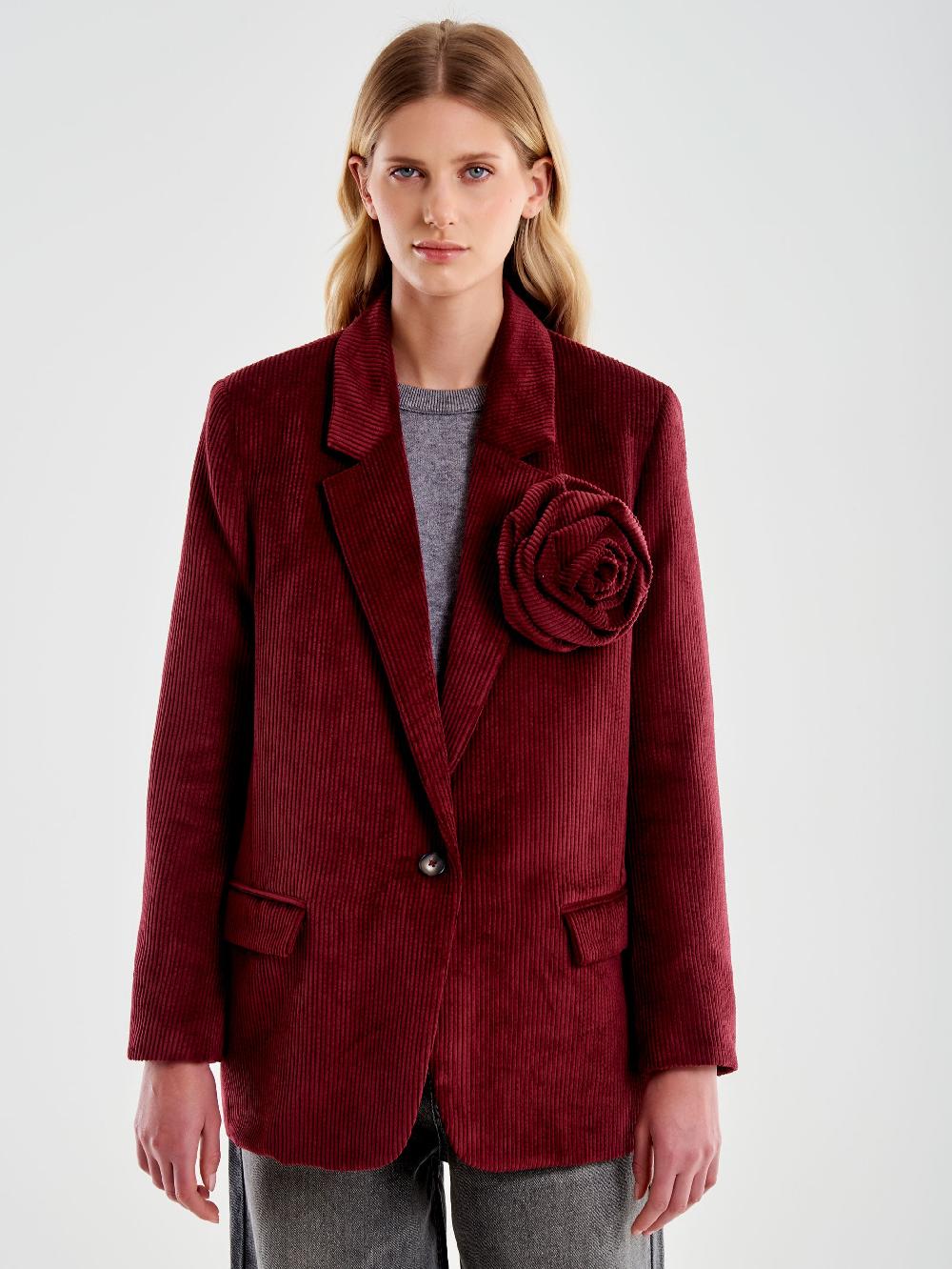 Vicolo Blazer con Rosa Oversized Velluto Bordeaux Negozi Online