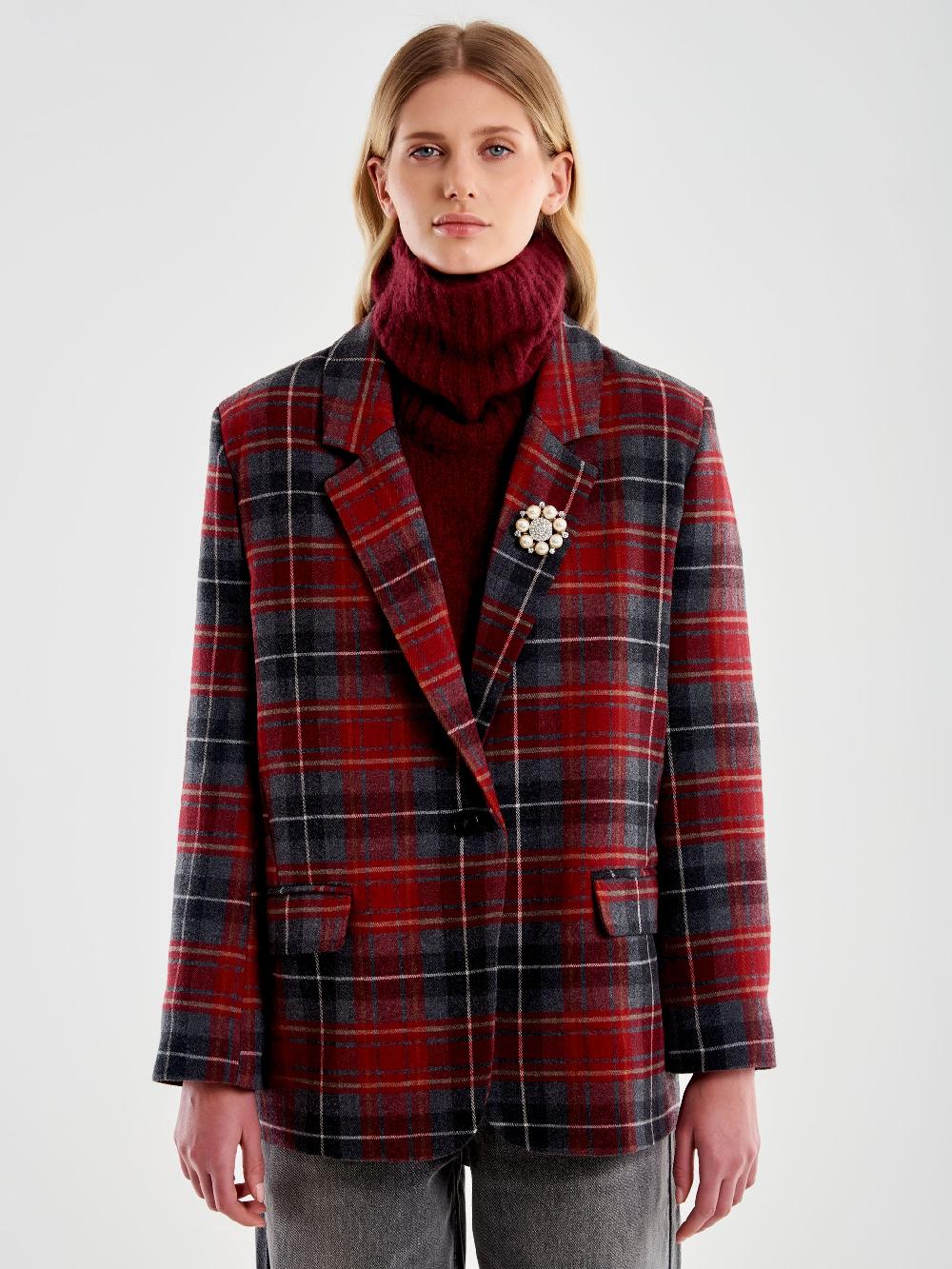 Vicolo Blazer Doppiopetto Over Spilla Quadri Bordeaux Acquista Ora