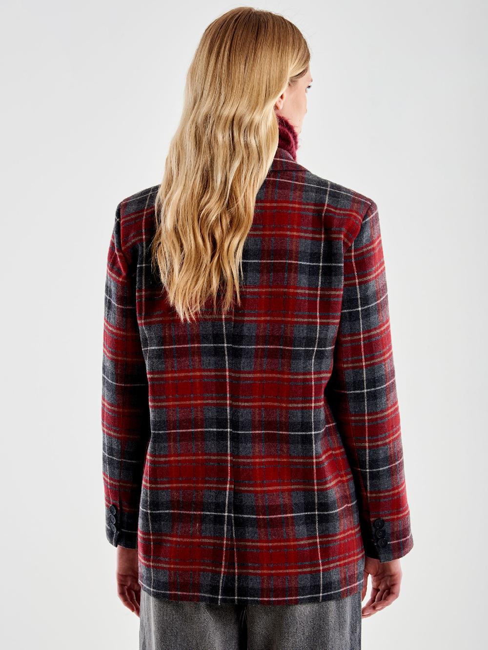 Vicolo Blazer Doppiopetto Over Spilla Quadri Bordeaux Acquista Ora