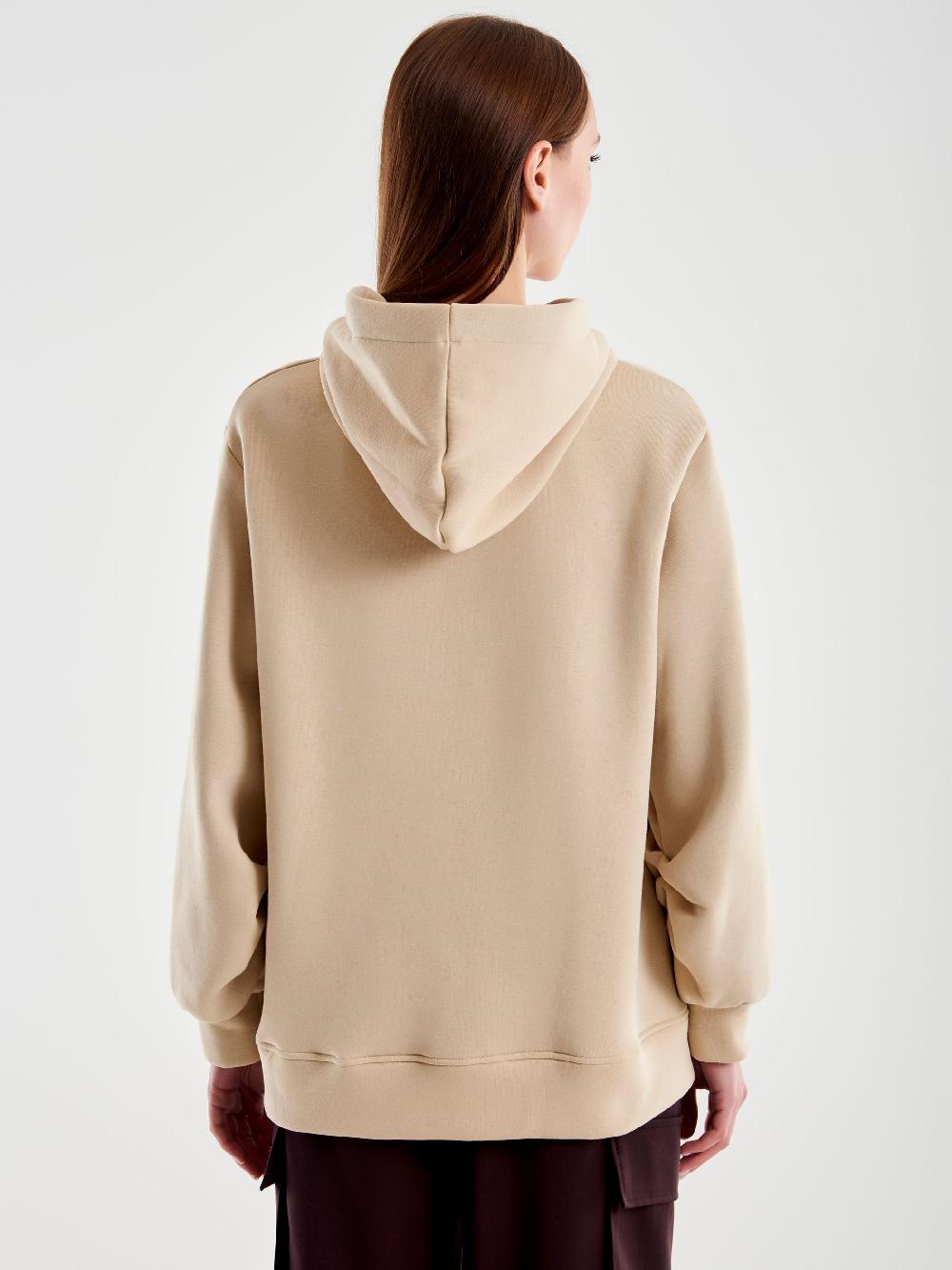 Vicolo Felpa Over con Cappuccio e Ricamo Beige Fino Al -60%