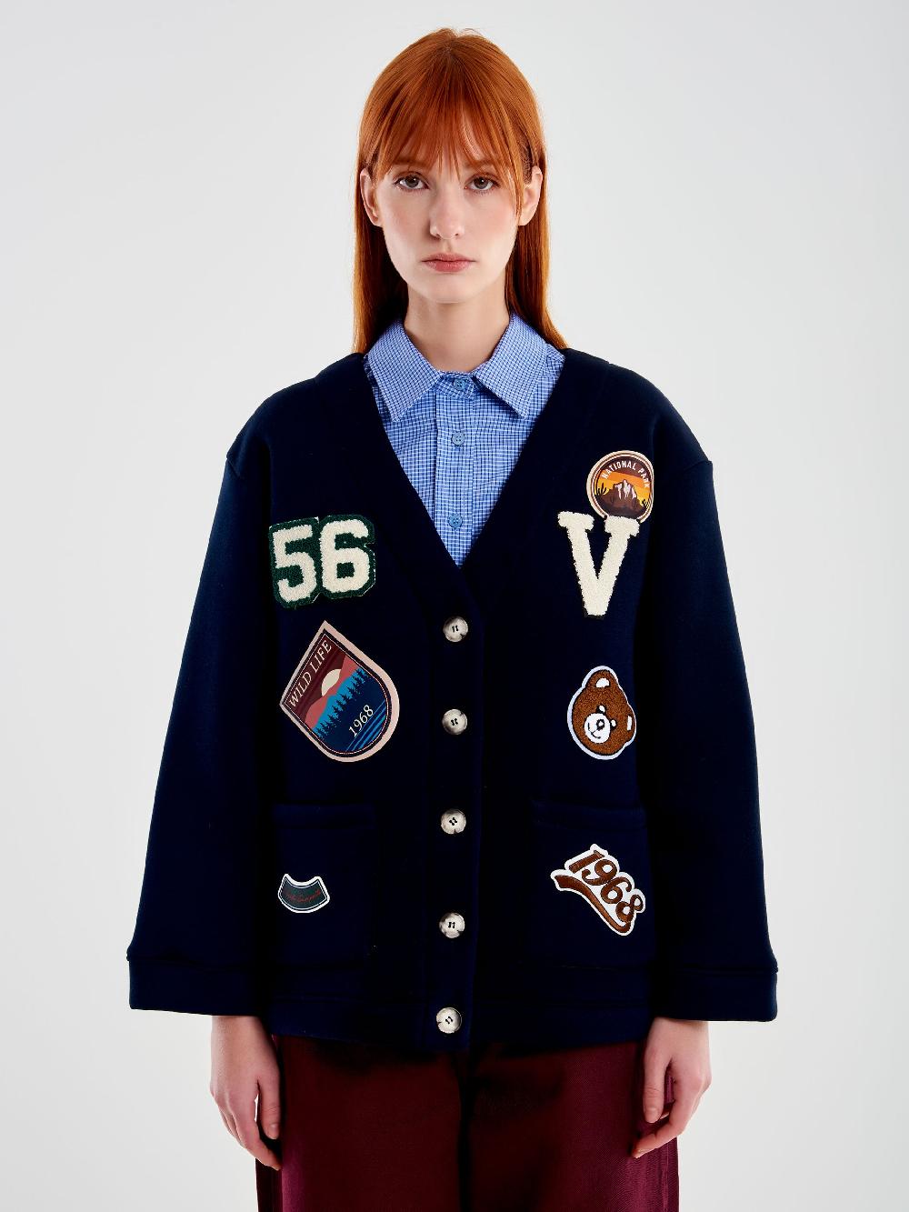 Vicolo Cardigan in Felpa con Patch Blu 50% di sconto per tempo limitato