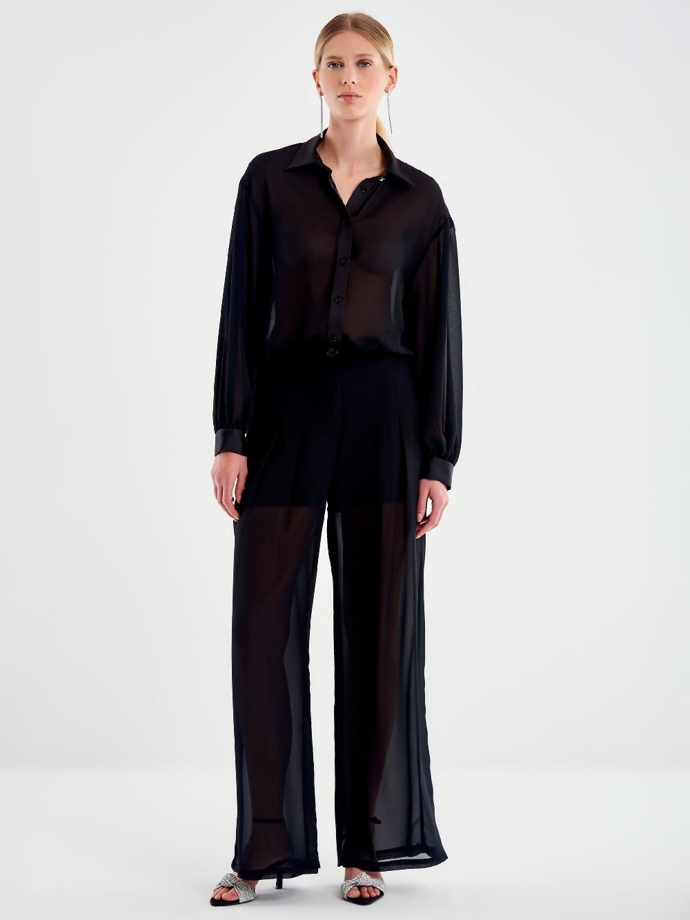 Vicolo Camicia in Georgette Nero Sconto