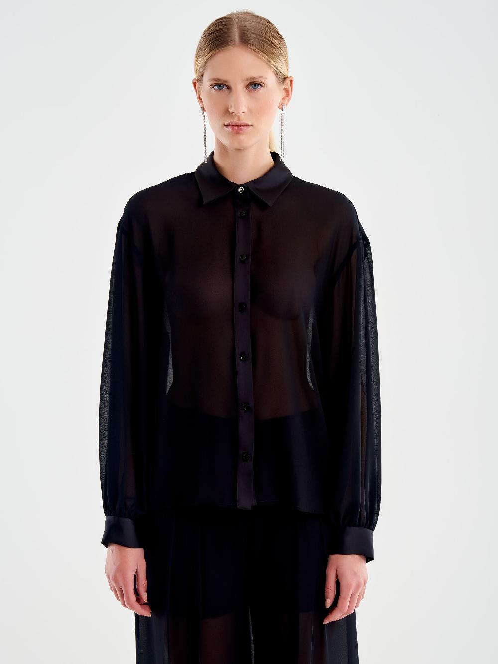Vicolo Camicia in Georgette Nero Sconto