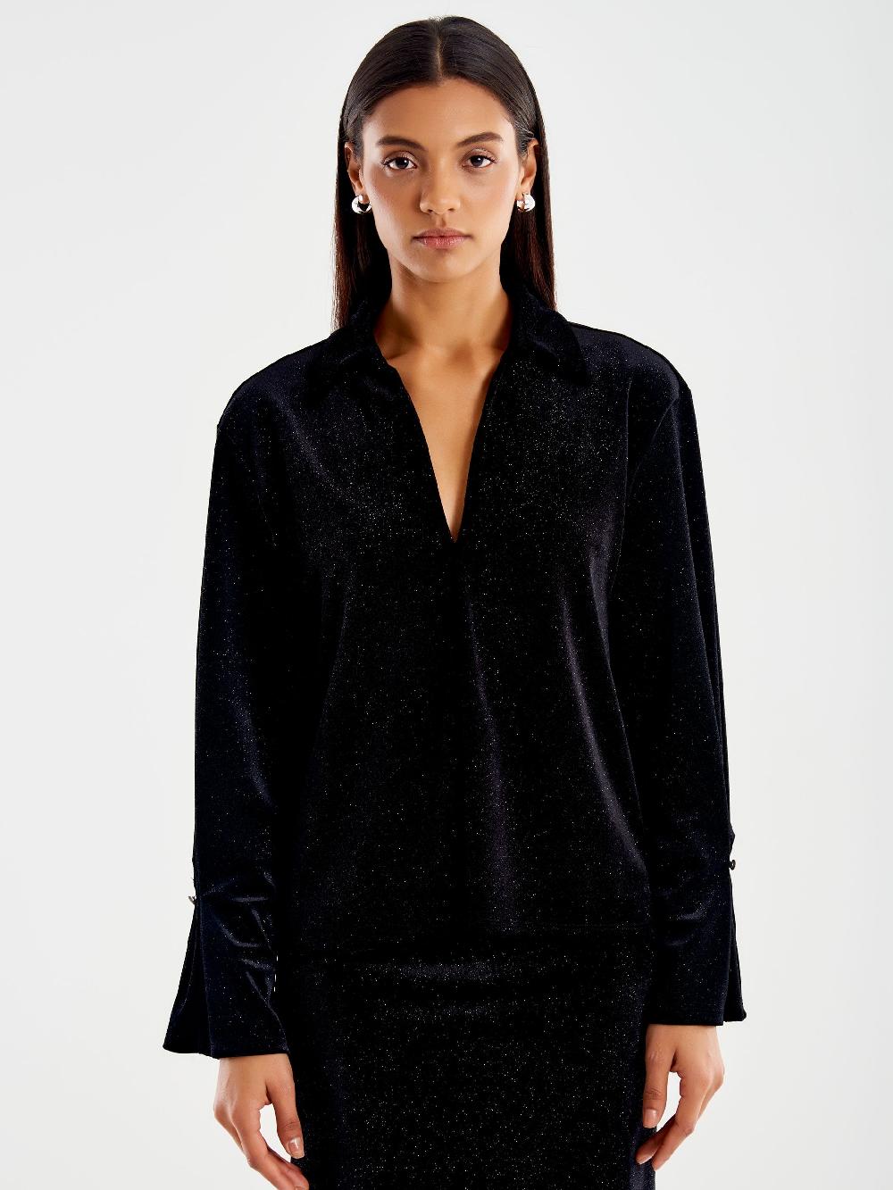 Vicolo Camicia in Ciniglia con Glitter Nero Offerta