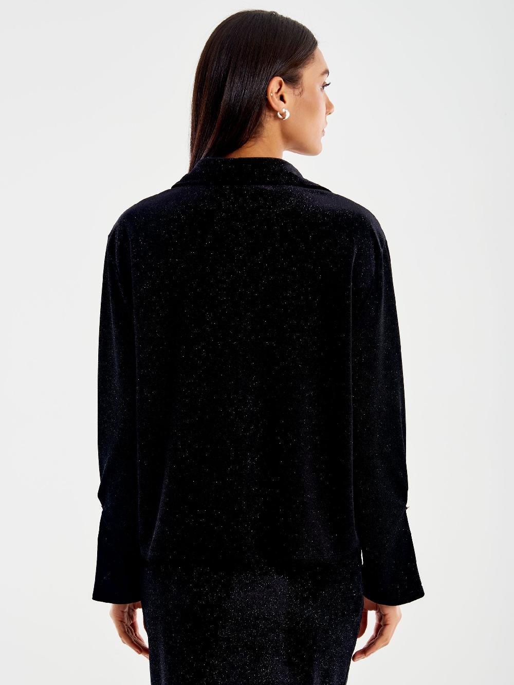 Vicolo Camicia in Ciniglia con Glitter Nero Offerta