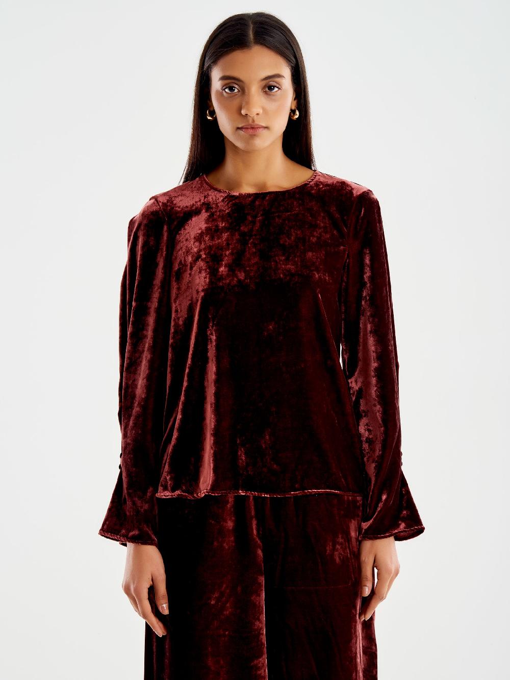 Vicolo Blusa Girocollo Velluto Bordeaux Economico