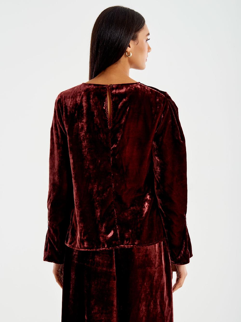Vicolo Blusa Girocollo Velluto Bordeaux Economico