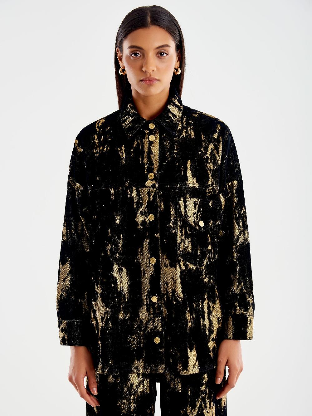 Vicolo Camicia Denim Laminata Nero Online