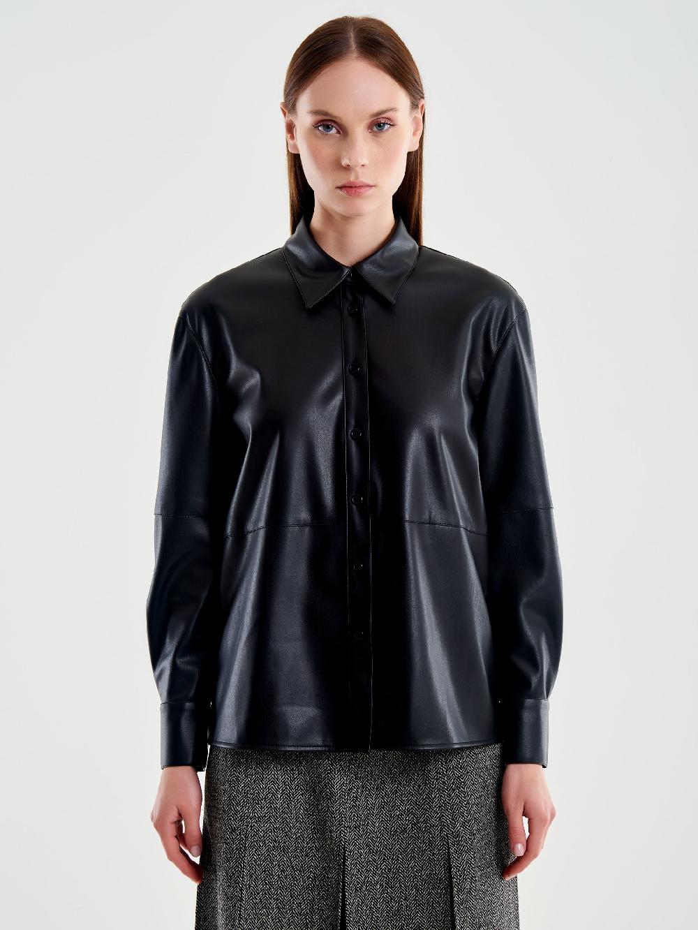 Vicolo Camicia Effetto Pelle Nero Outlet