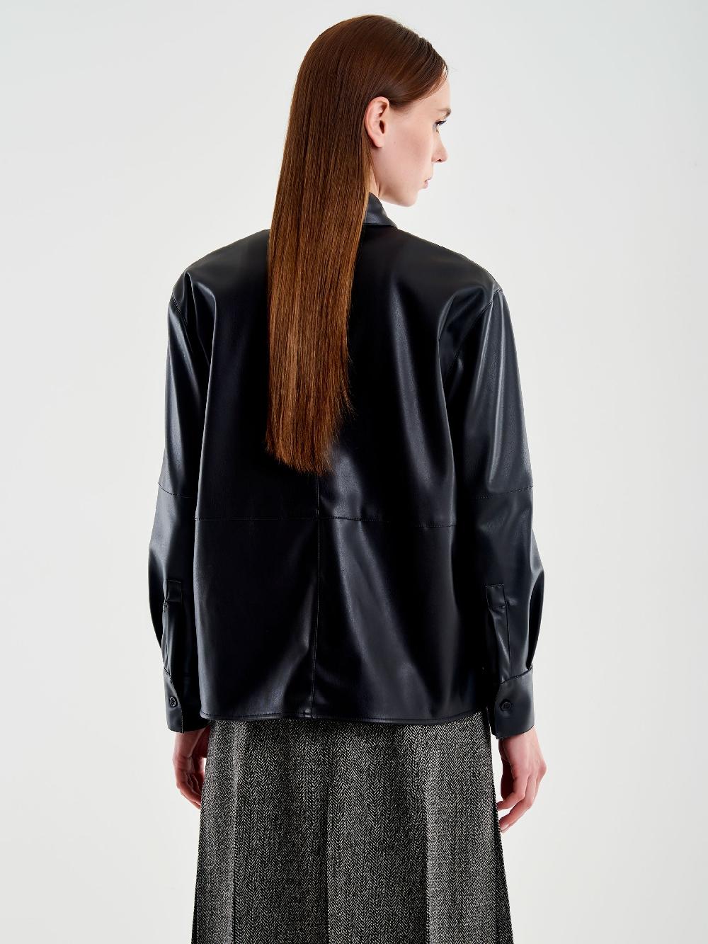 Vicolo Camicia Effetto Pelle Nero Outlet