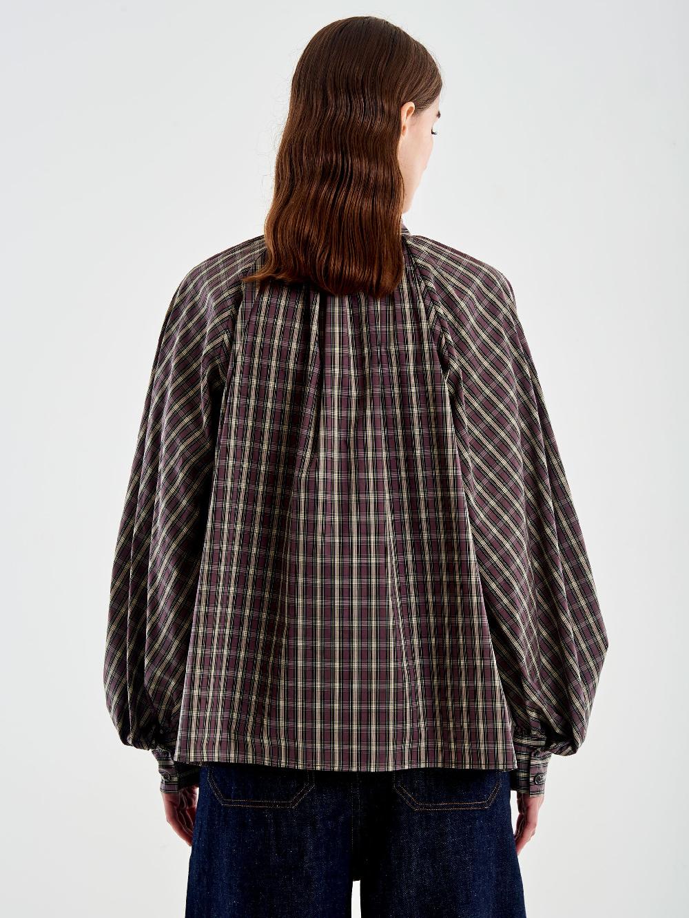 Vicolo Camicia Over Quadri con Fiocco Beige Saldi Di Fabbrica