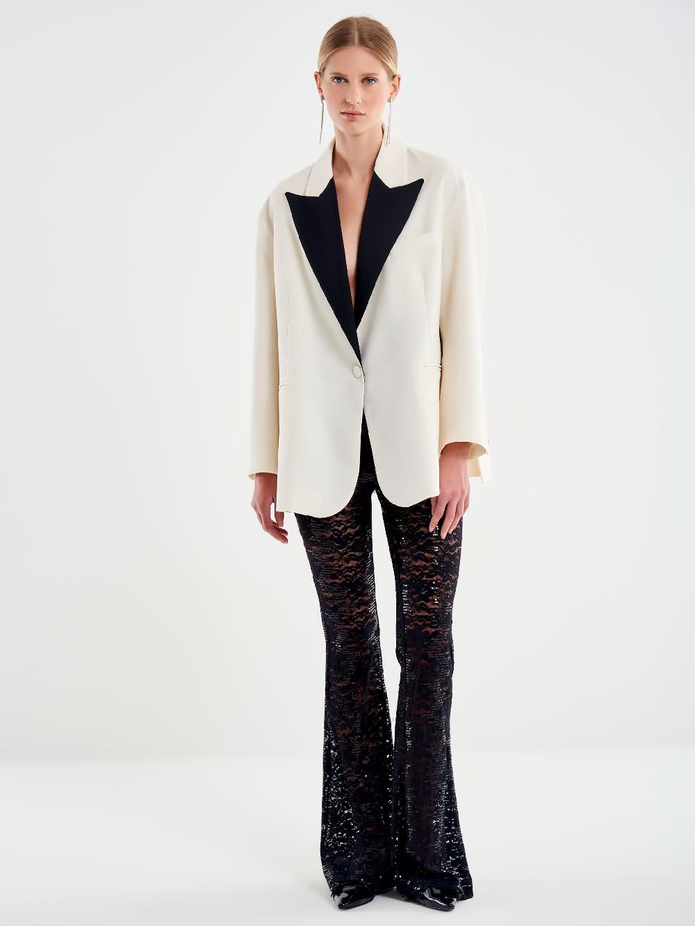 Vicolo Pantalone Ampio In Pizzo e Paillettes Nero Moda
