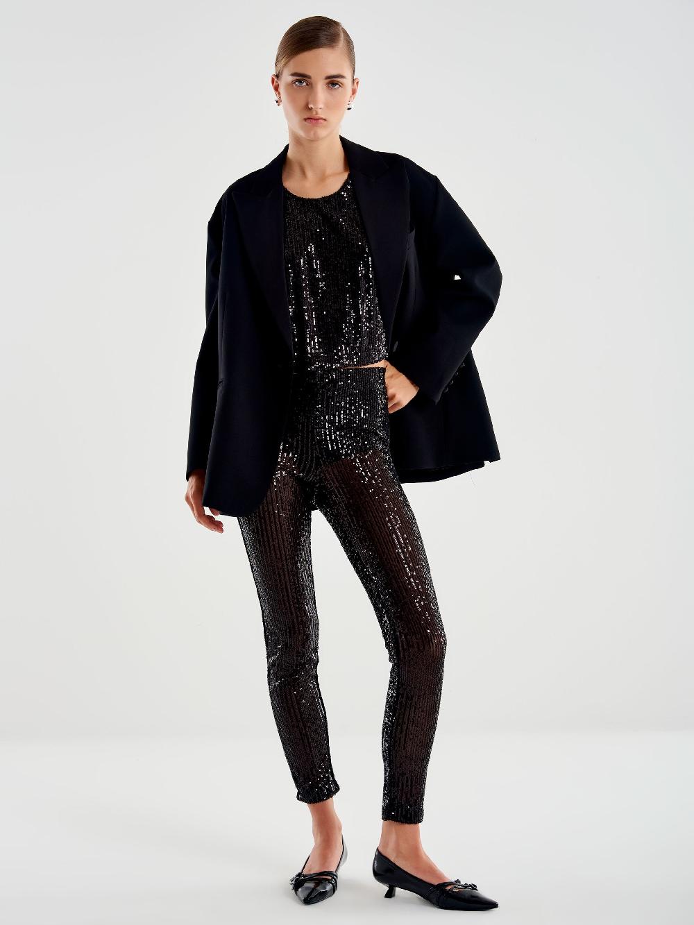 Vicolo Leggings in Paillettes Nero 2025
