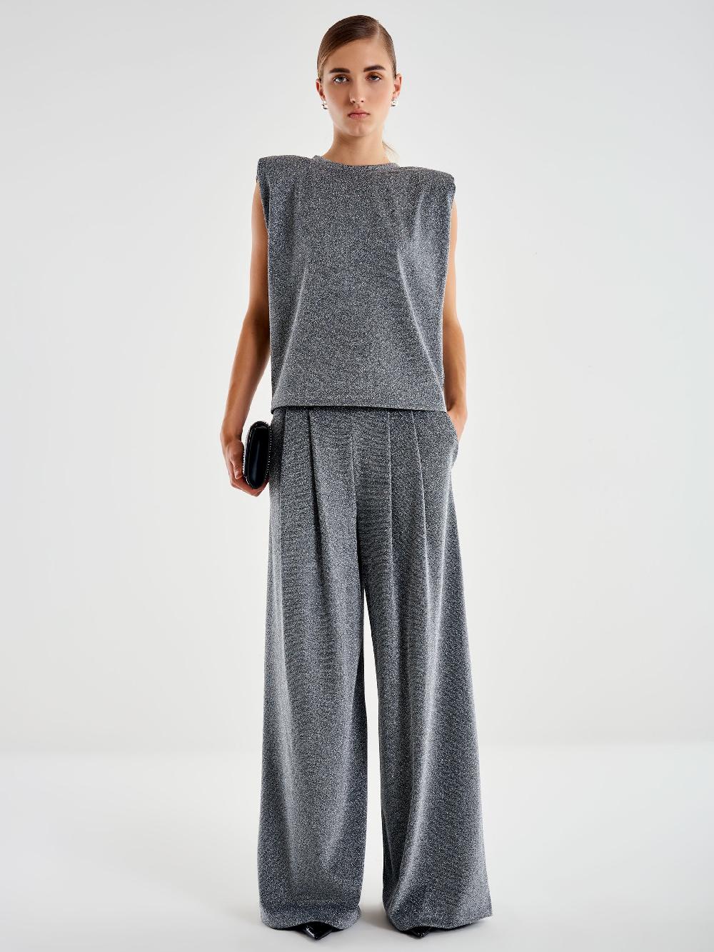 Vicolo Pantalone Ampio Lurex Grigio Italia