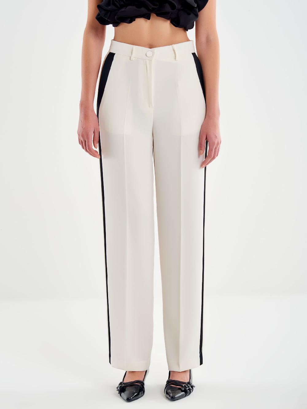 Vicolo Pantalone Banda Laterale Satin a Contrasto Bianco Nuovo