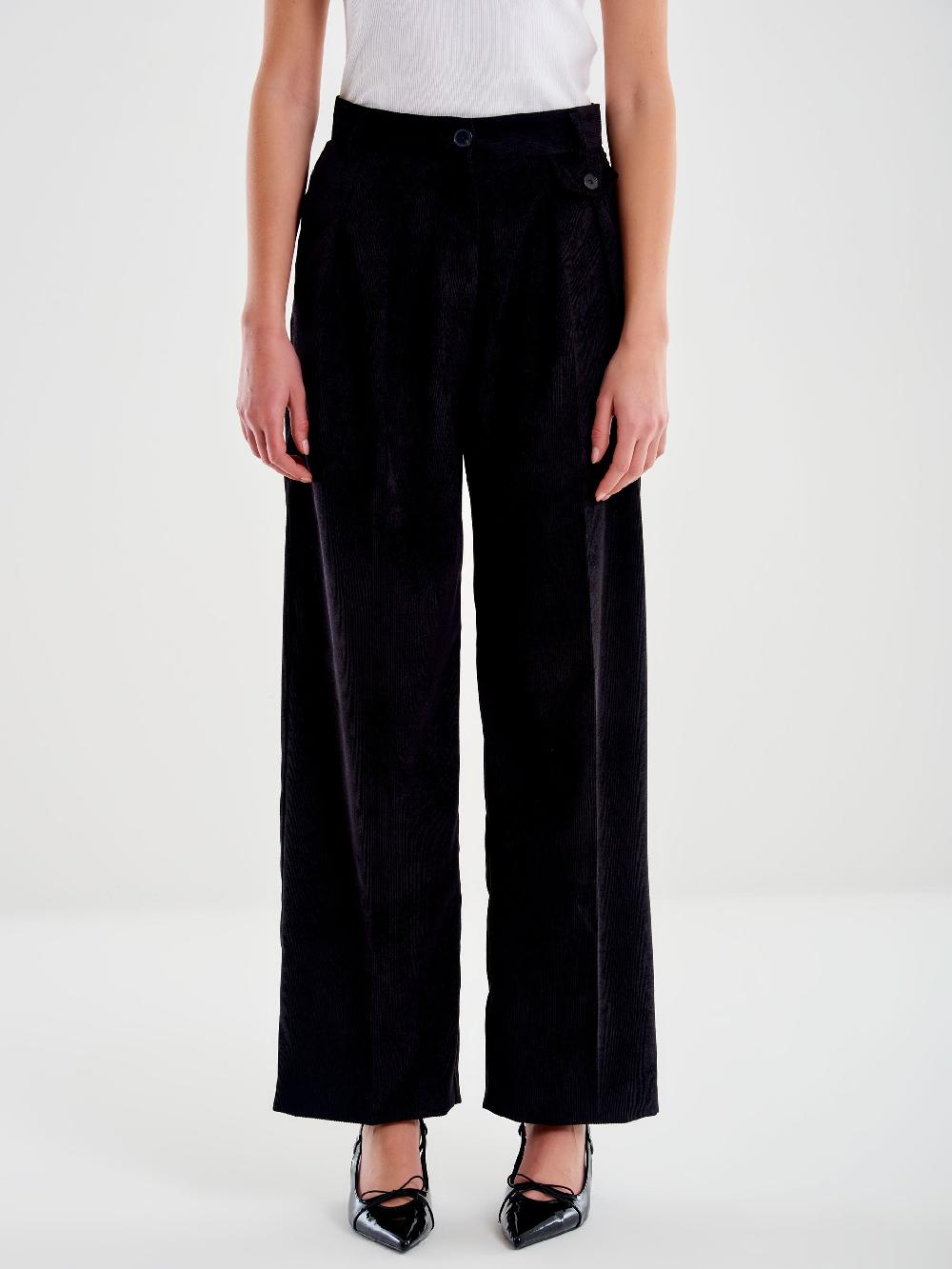 Vicolo Pantalone in Velluto a Coste Nero Qualità