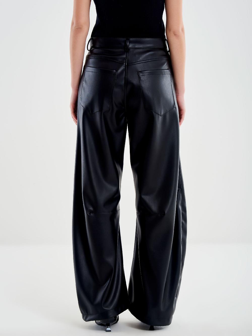 Vicolo Pantalone Ecopelle Loose Fit Nero Vendita