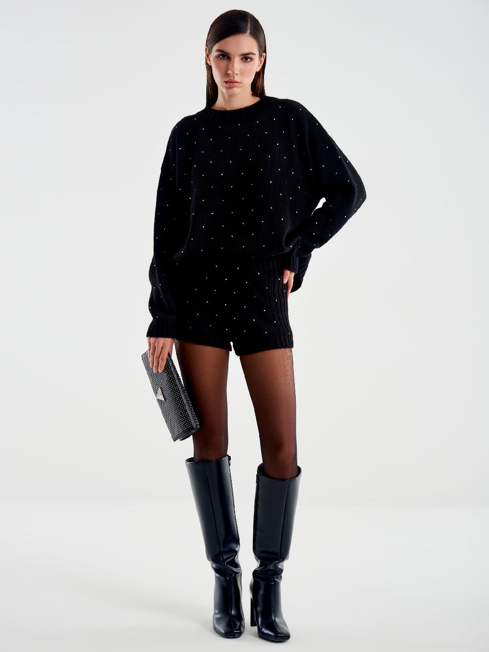Vicolo Shorts in Maglia con Strass Nero Acquista Ora
