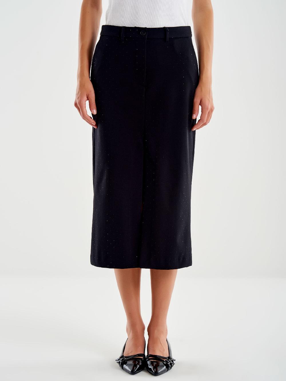 Vicolo Gonna Longuette con Spacco Frontale Nero Shopping Online