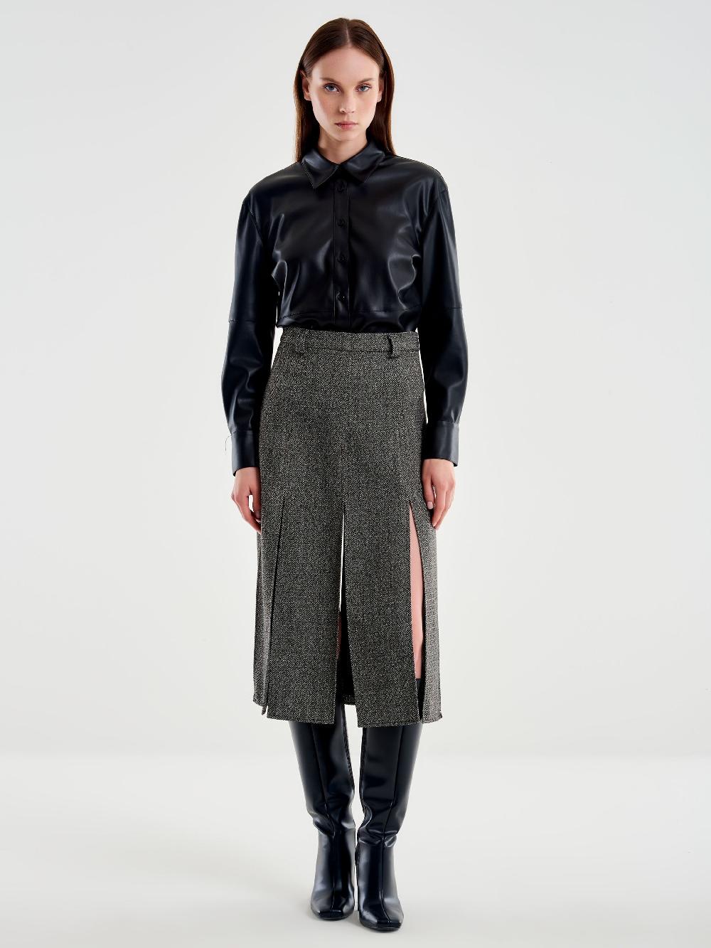 Vicolo Gonna Midi con Spacchi Spinata Nero Sottocosto