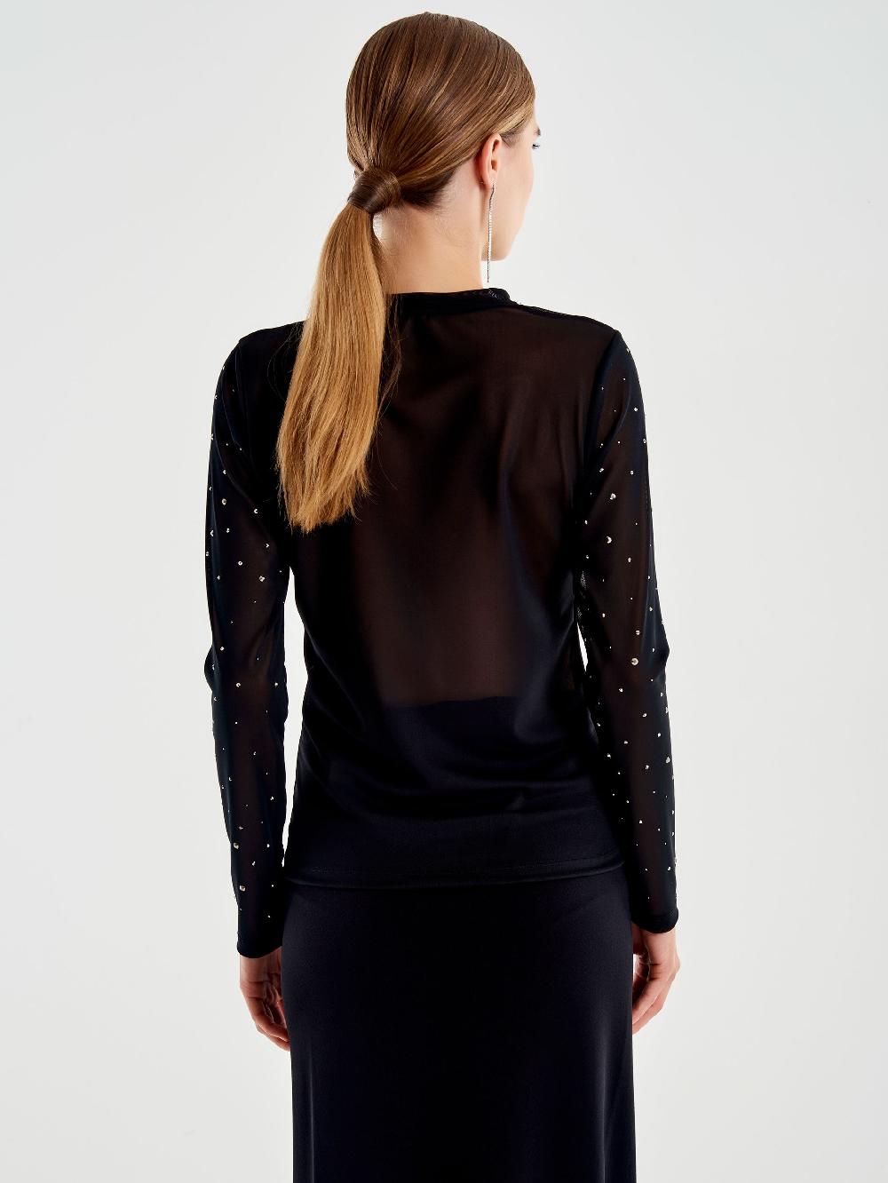 Vicolo Maglia in Tulle con Strass Nero Offerta