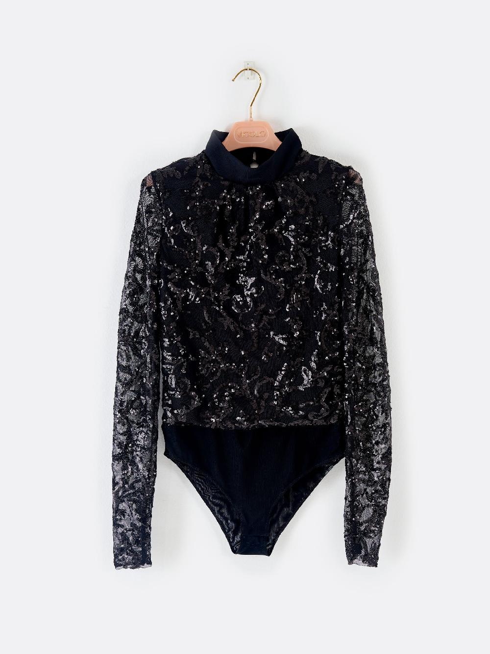 Vicolo Body Pizzo e Paillettes Nero Economico