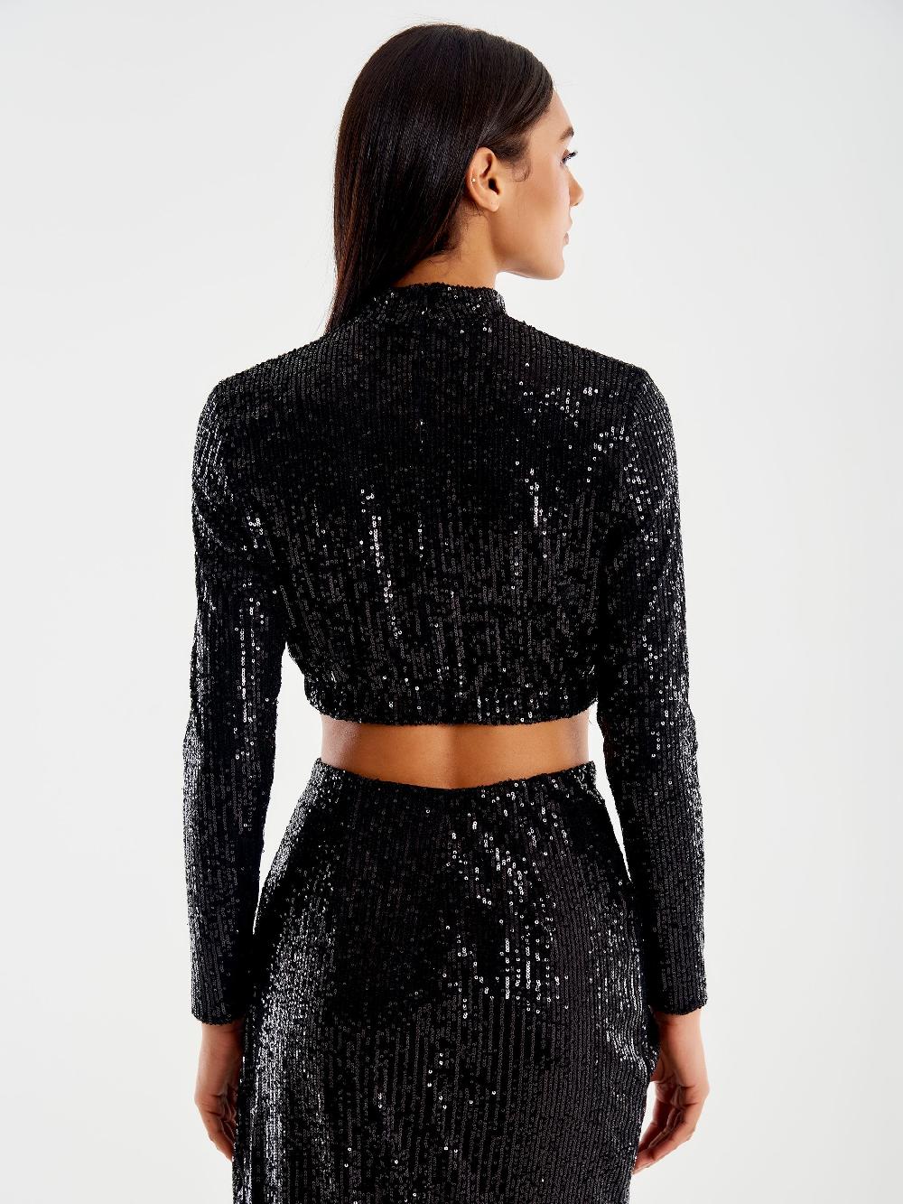 Vicolo Top Cropped Paillettes Nero Flash Sale