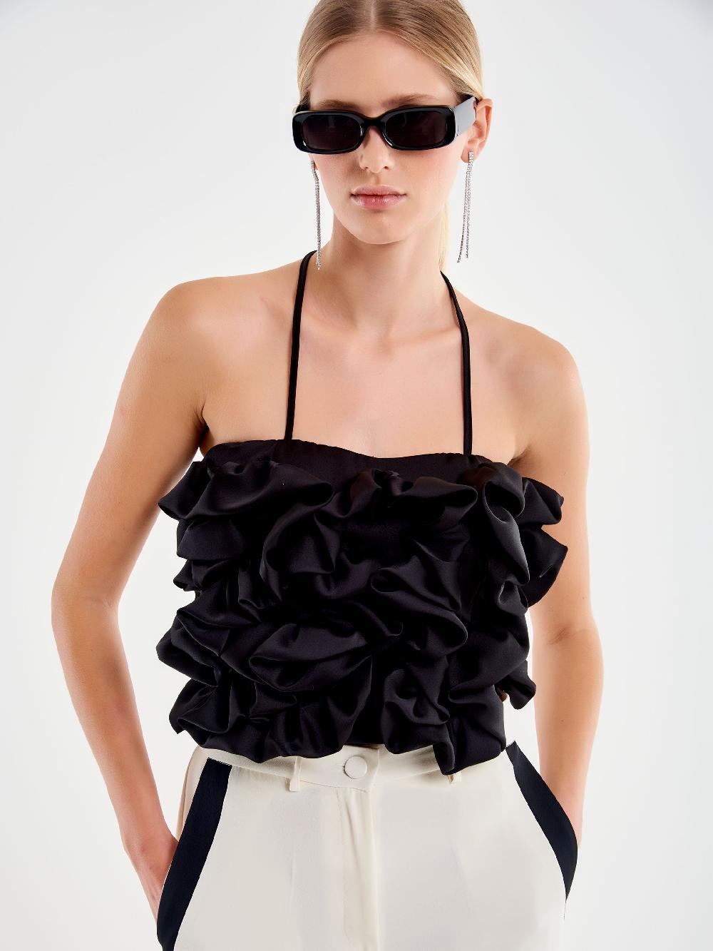 Vicolo Top Con Rouches Nero Outlet