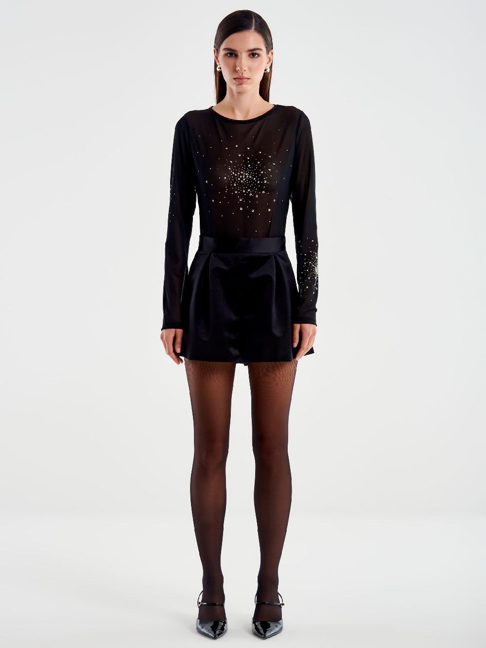 Vicolo Body in Tulle con Strass Nero Hotsell