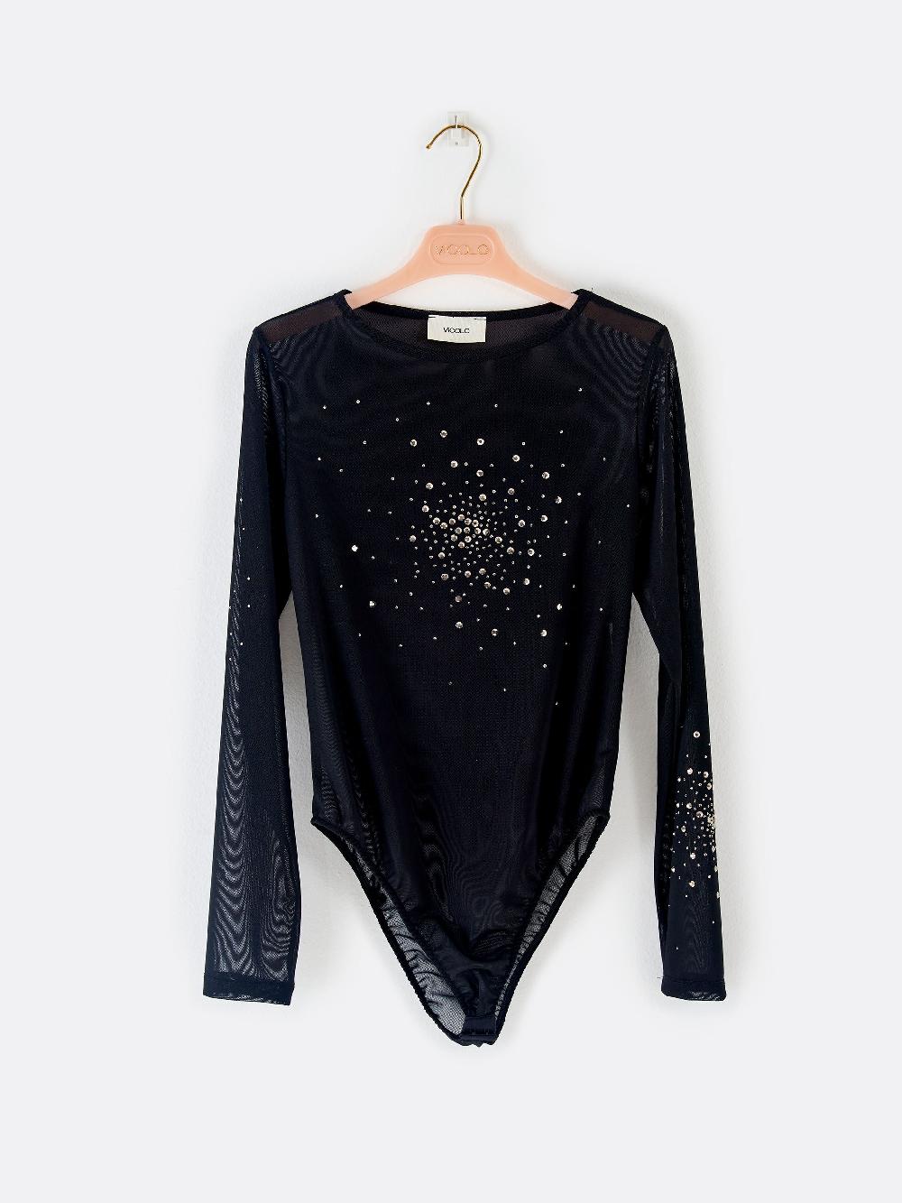 Vicolo Body in Tulle con Strass Nero Hotsell