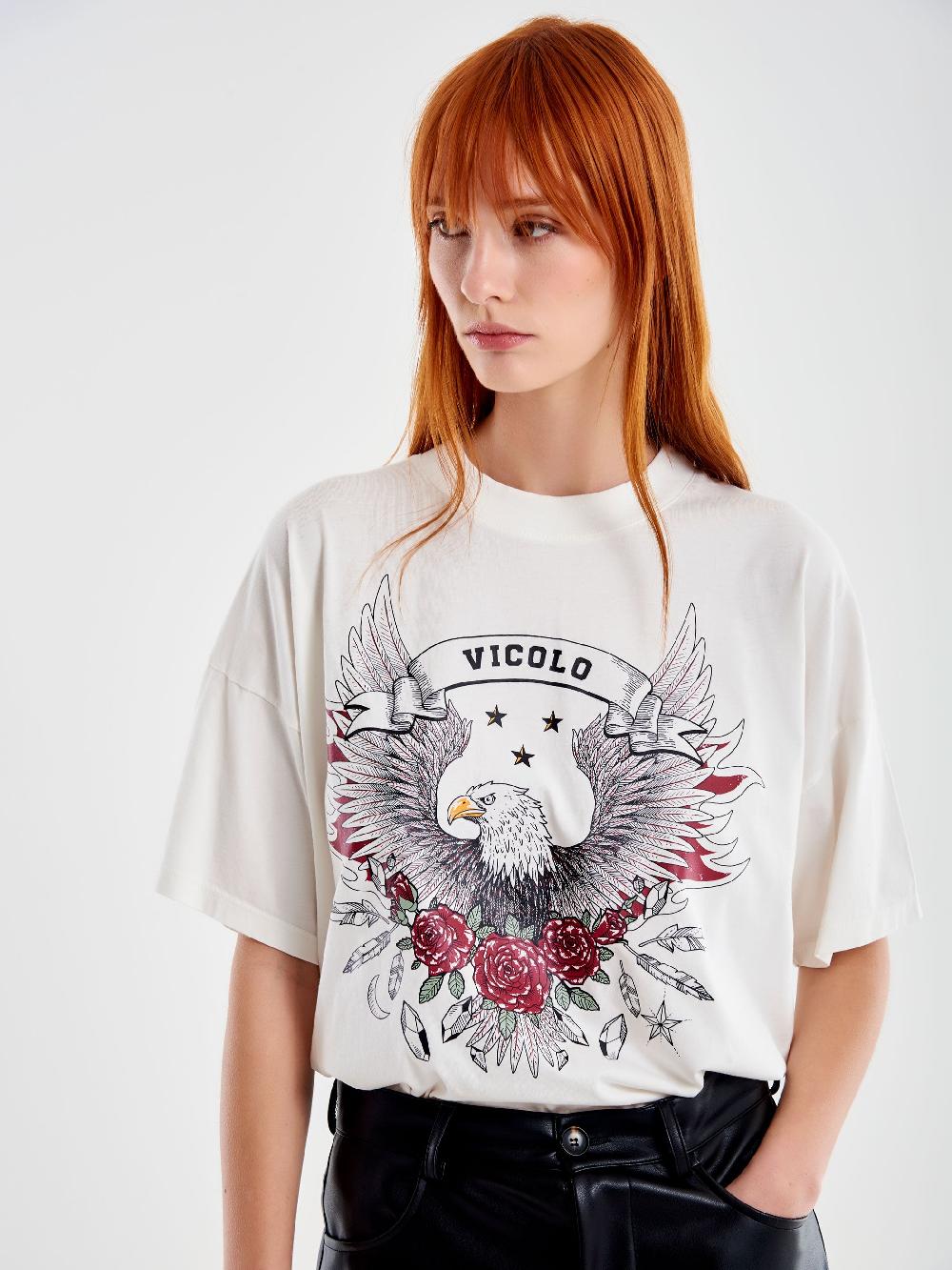 Vicolo T-shirt Fantasia Varsity Bianco Saldi Di Fabbrica