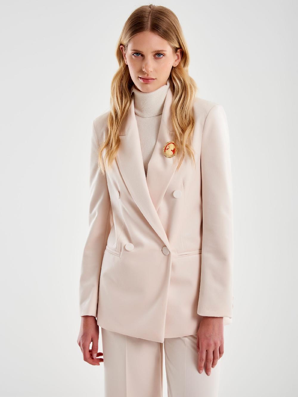 Vicolo Blazer Velluto con Spilla Bianco Smaltimento dello stoccaggio