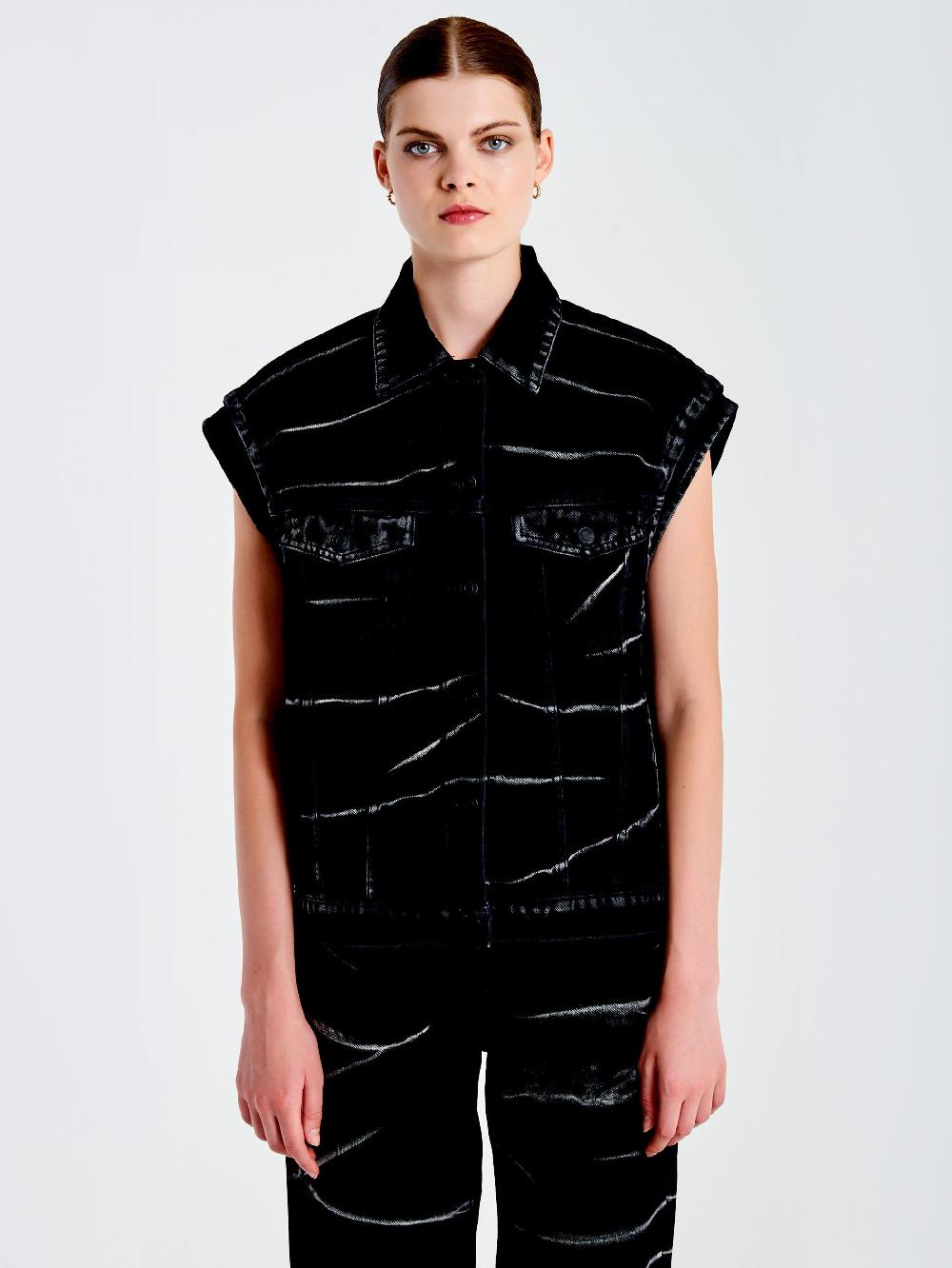 Vicolo Gilet in Jeans Effetto ZebratoNero Qualità Garantita