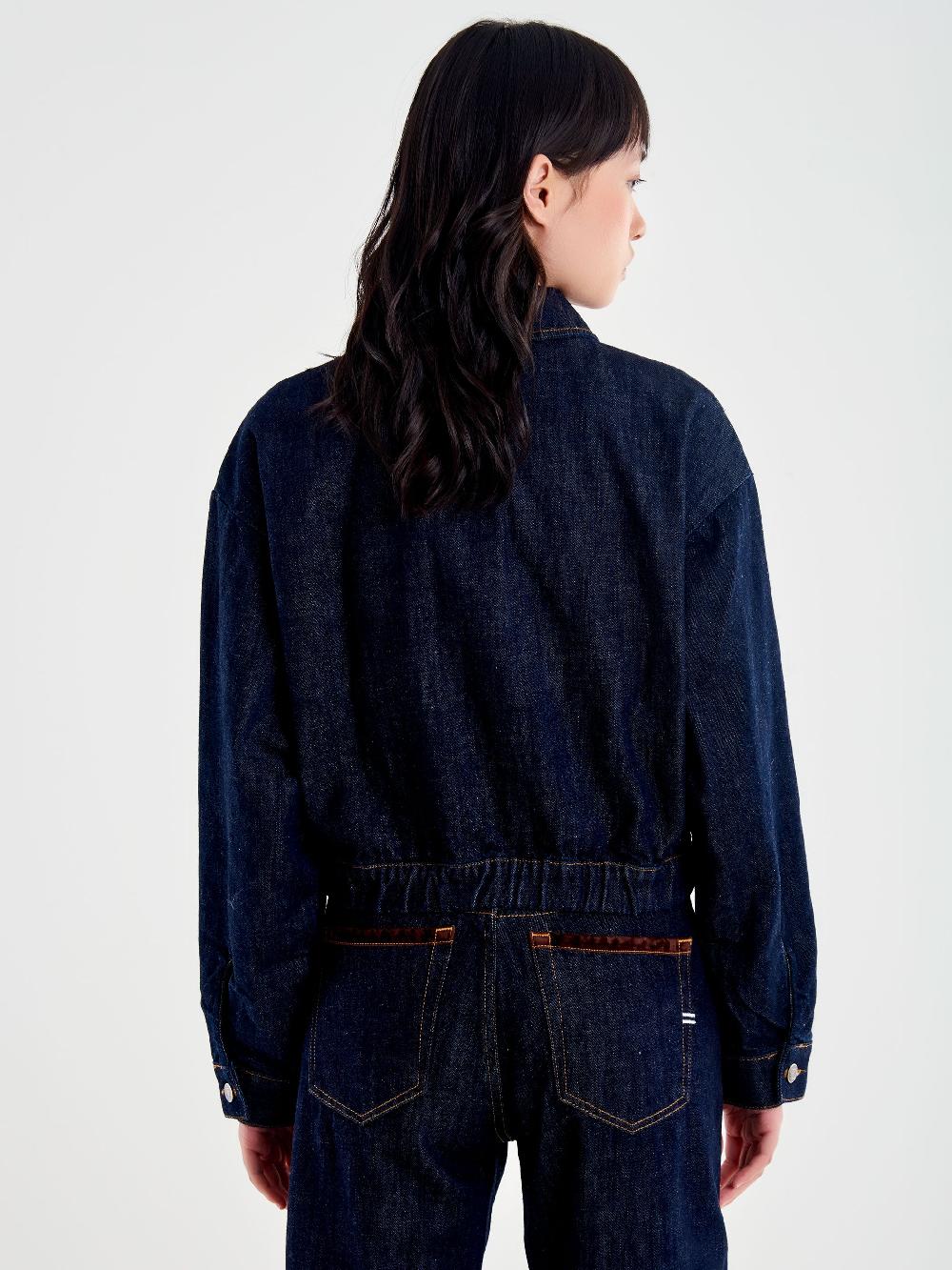 Vicolo Giubbotto in Denim Dettagli Alcantara Blu Consegna Veloce