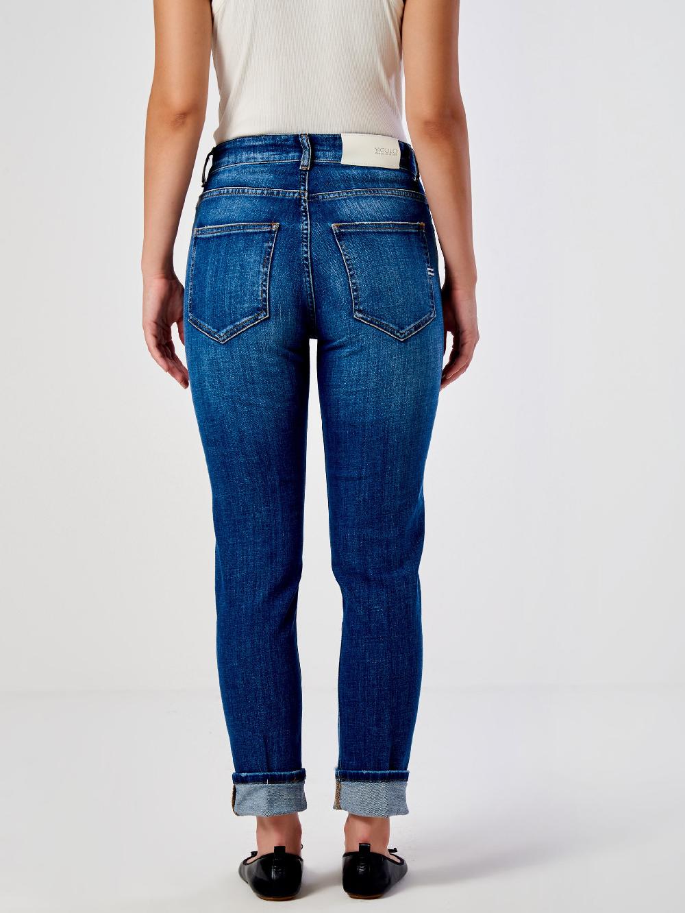 Vicolo Jeans Icon Daisy con Risvolto Blu In Vendita
