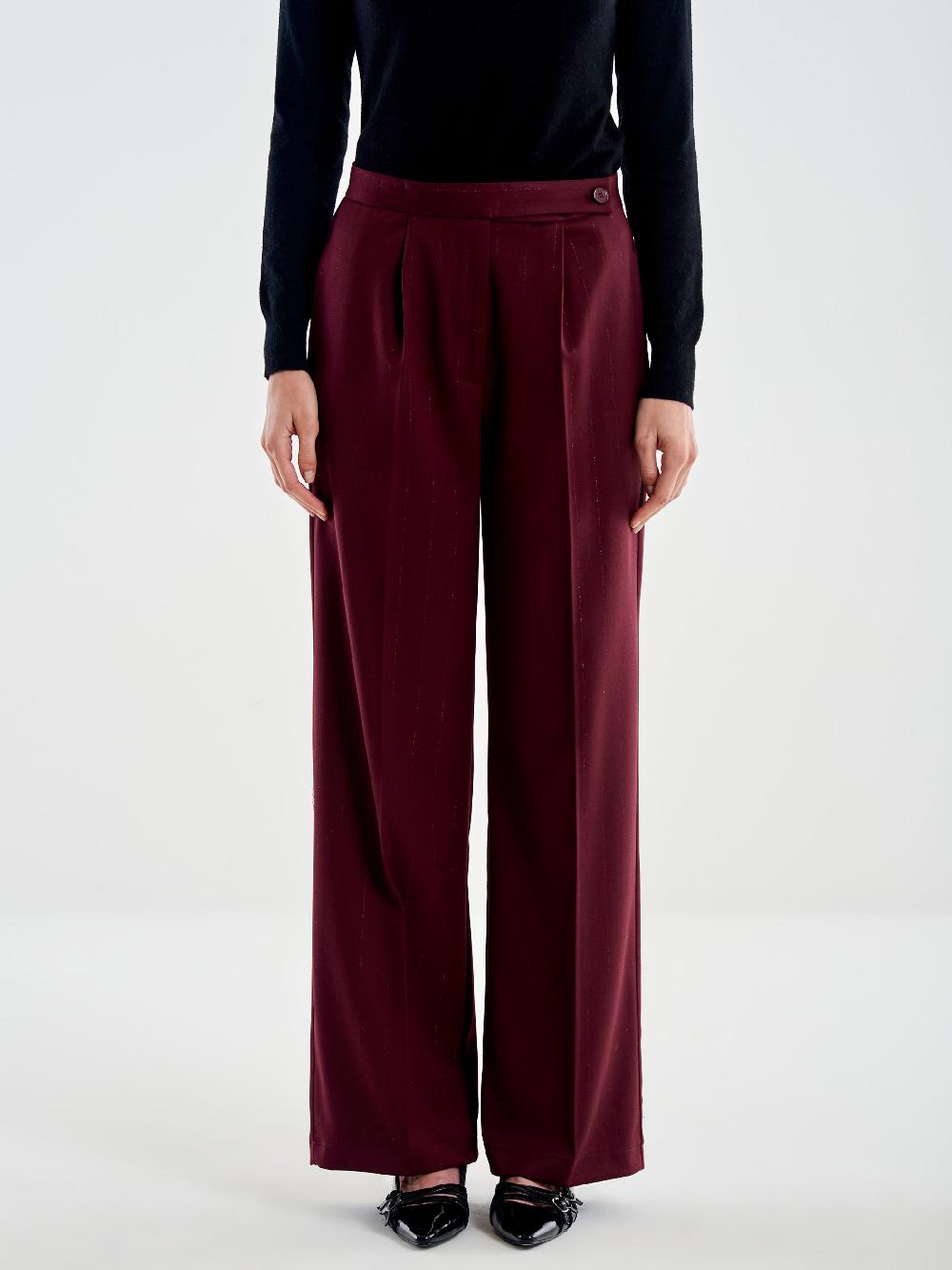 Vicolo Pantalone Ampio Gessato Lurex Bordeaux Sconto di tempo limitato