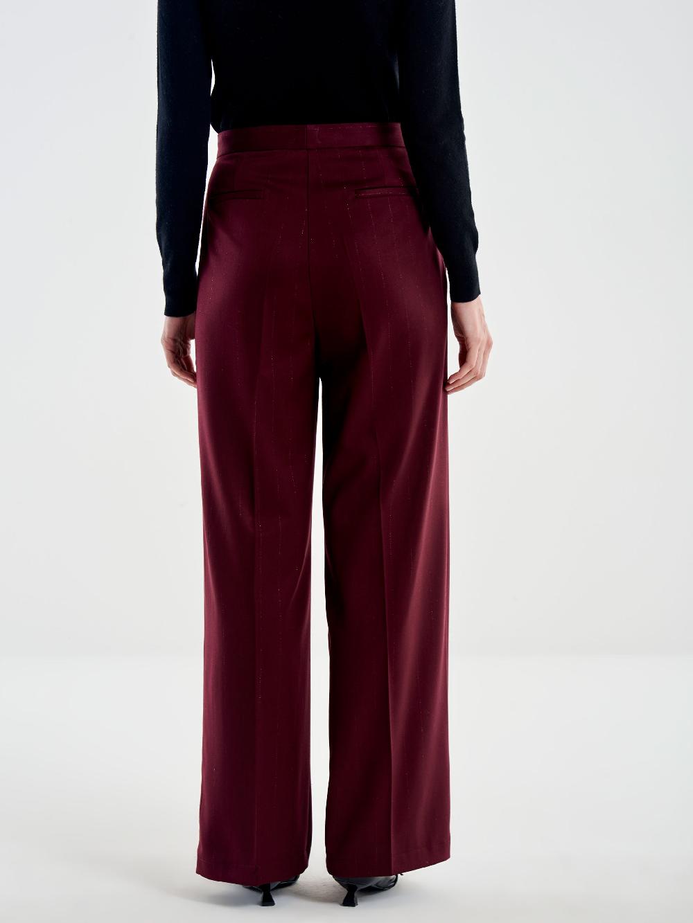 Vicolo Pantalone Ampio Gessato Lurex Bordeaux Sconto di tempo limitato
