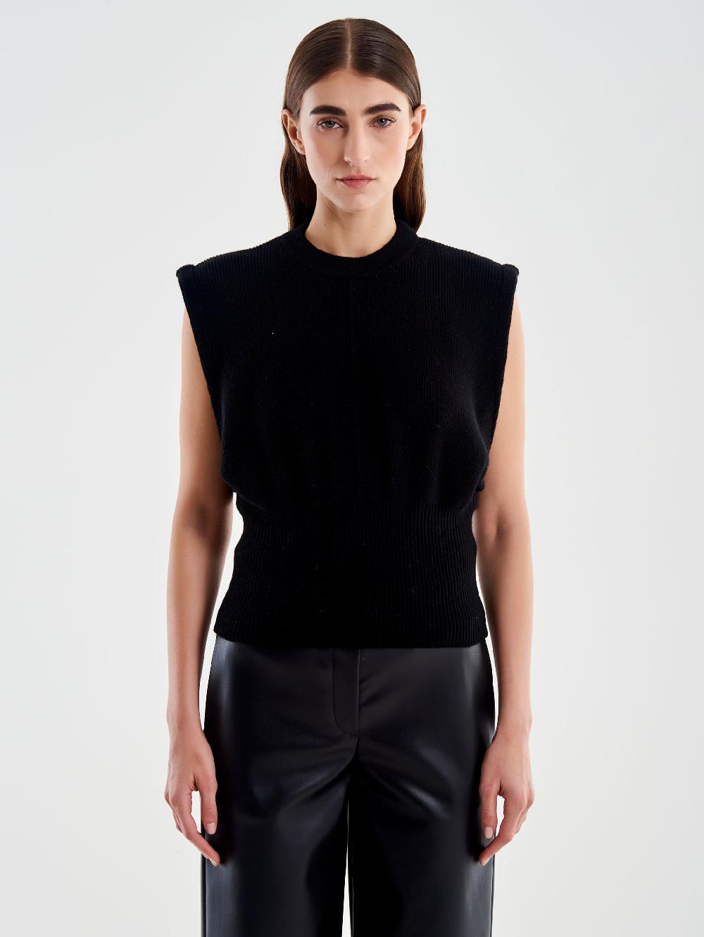 Vicolo Gilet Smanicato Girocollo Aderente Nero Negozio online di fabbrica