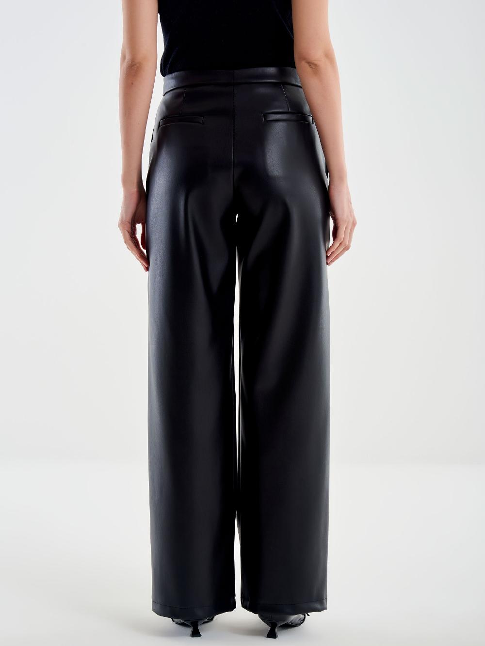 Vicolo Pantalone Straight Effetto Pelle Nero Prezzo di fabbrica