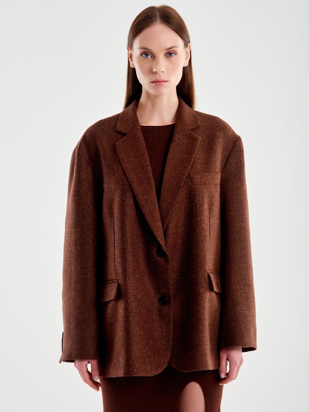 Vicolo Giacca Misto Lana Oversized Spinata Moro Offerta speciale