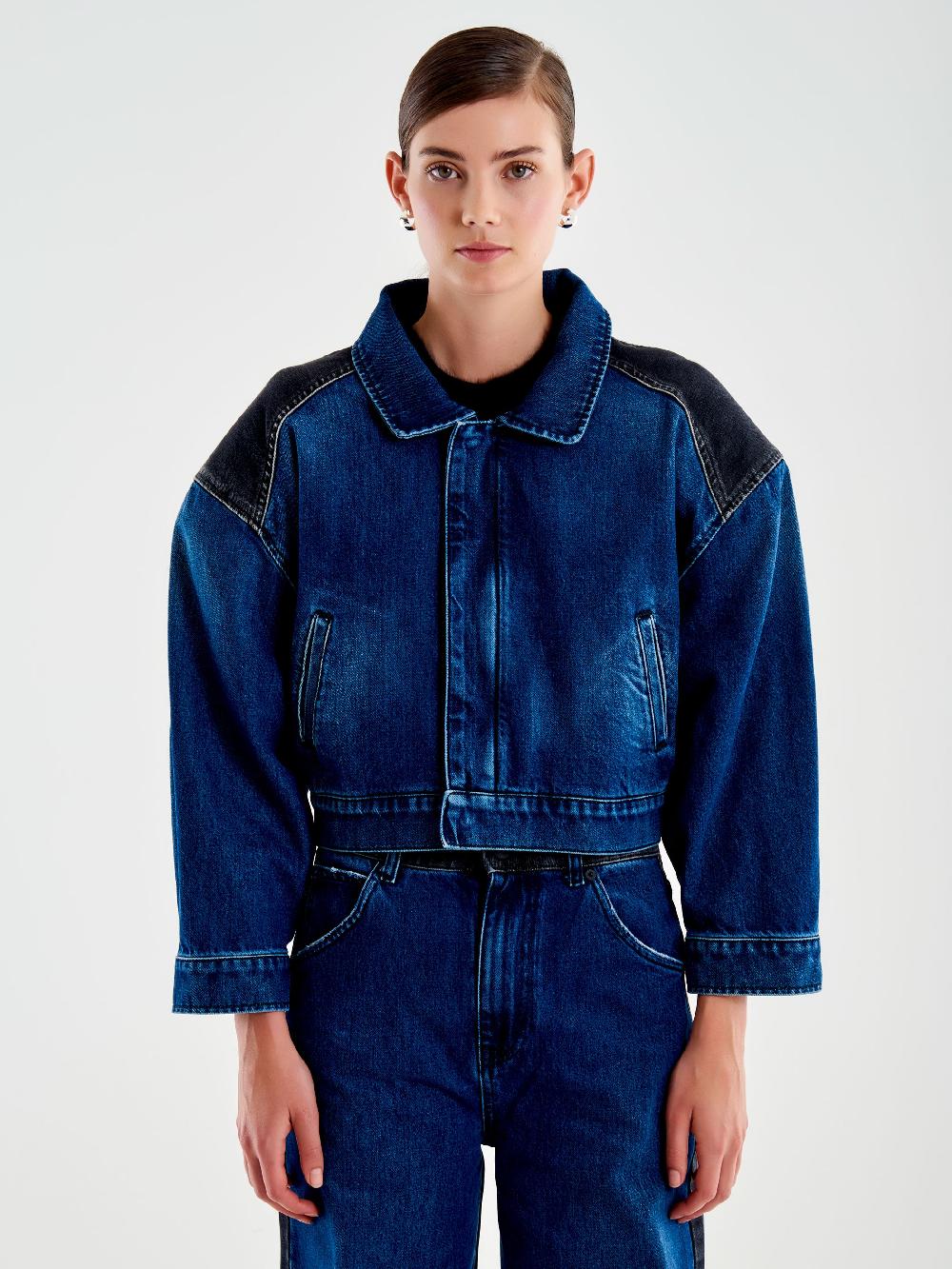 Vicolo Giubbotto In Denim Doppio Colore Blu Black Friday
